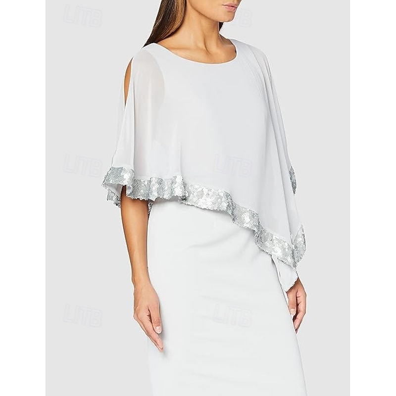 Beach Wedding Sheath Mother of the Bride Dress Wedding Guest Elegant Sparkle & Shine Jewel Neck Ankle Length Chiffon 3/4 Length Sleeve with Sequin Split Front free custom size3