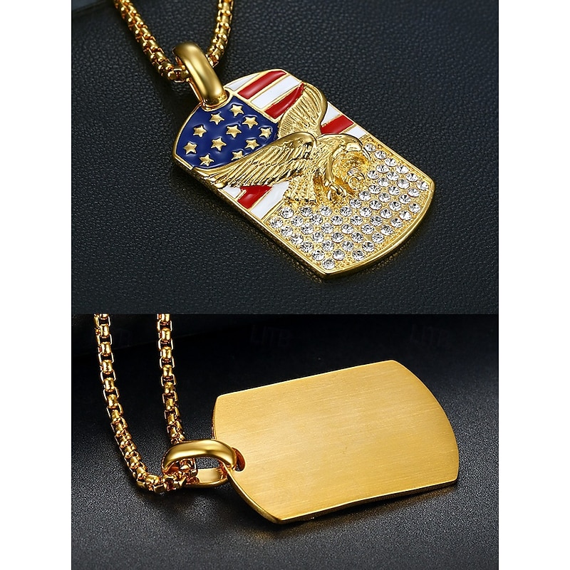 Men's American Flag Eagle Pendant Necklace – Gold Stainless Steel Patriotic Jewelry with Rhinestones for Independence Day, Veterans and Military Appreciation4