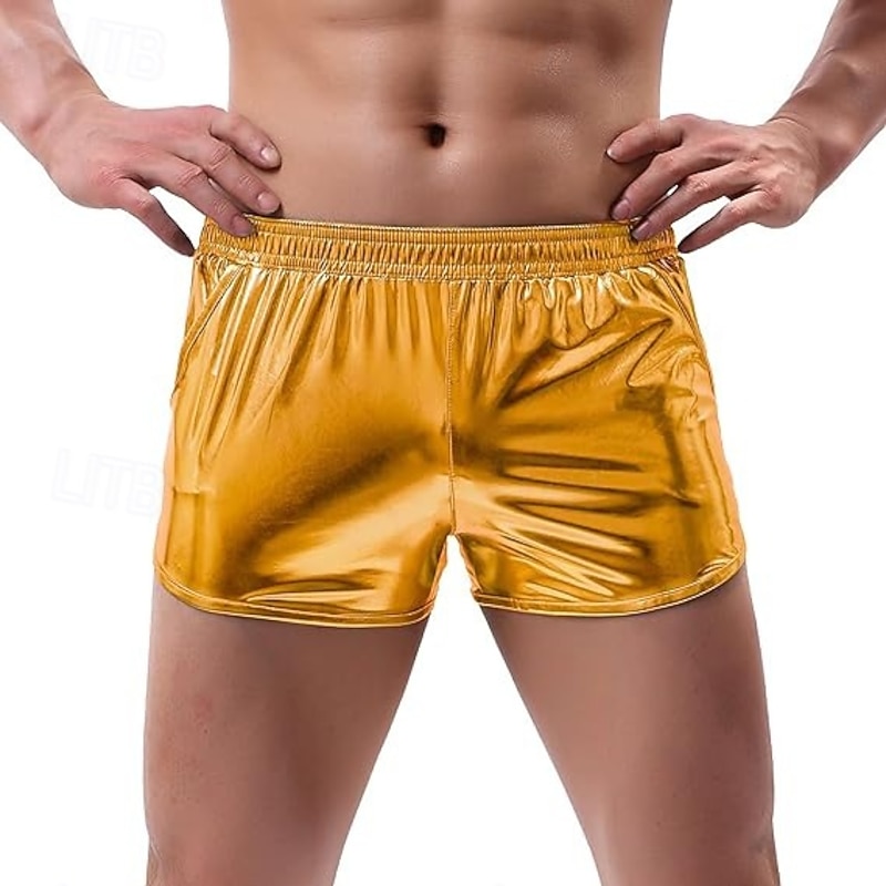 Retro Vintage 1980s Mini Shorts PU Shorts Disco Shiny Latex Patent Metallic Solid Color Fancy Dress Men's Halloween Carnival Pride Parade Pride Month Adults Shorts Summer2