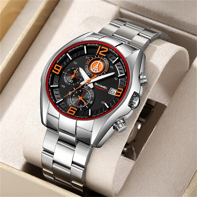 SKMEI Solid Stainless Steel Strap Men's Business Multifunctional Six Pin Watch Fashion Waterproof Calendar Quartz Watch