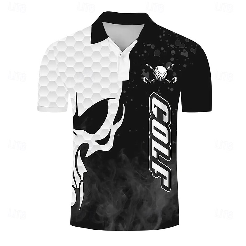 Men's Golf Sports Polo Shirts Short Sleeve Polo Shirts Collared Shirts Casual Outdoor Sports Daily Wear 3D Print Summer Black Blue2