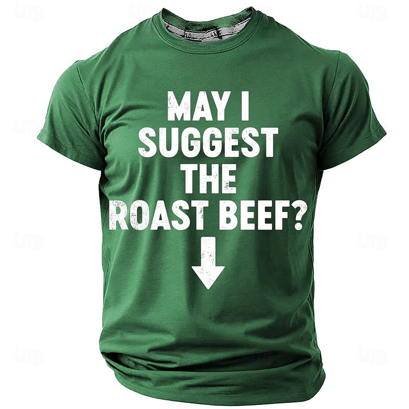 Men's Funny Graphic T-Shirt: "May I Suggest The Roast Beef?" Downward Arrow Crude Humor Short Sleeve Top2