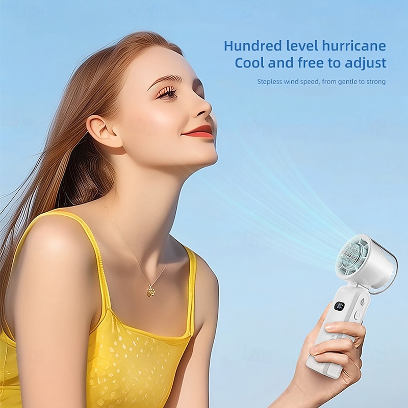 Folding Handheld Cooling Fan with Ceramic Refrigeration, 13000RPM Motor, 100-Speed Digital Display, Type-C Charging, White4