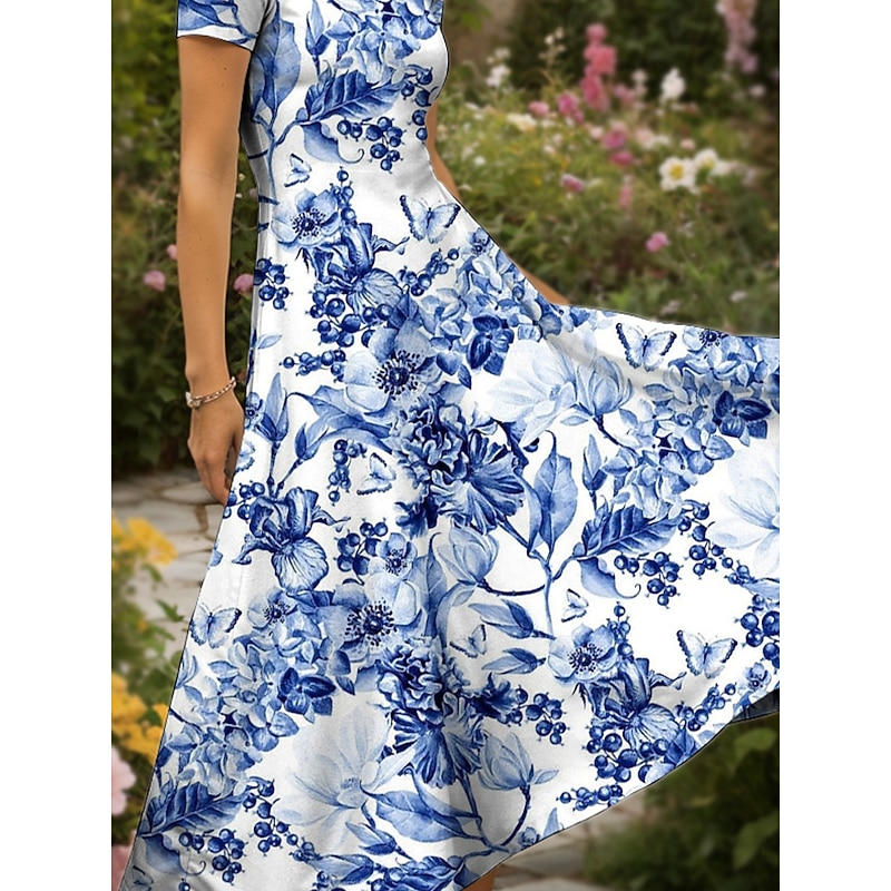 Women's Maxi Dress Casual Dress Sundress A Line Dress Summer Dress Elegant Vacation Vintage Regular Fit Floral Graphic Short Sleeve Square Neck Scoop Neck Yellow Red Blue Purple Summer Spring3