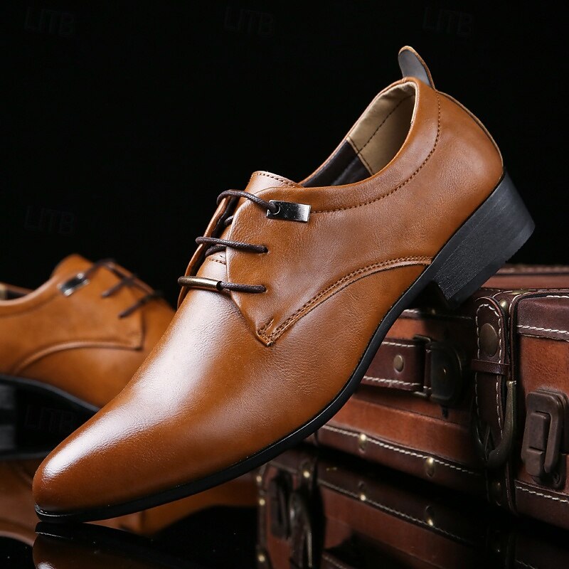 Men's Formal Brown Lace-Up Shoes - Classic Faux Leather Dress Shoes for Weddings, Galas and Dance Parties4