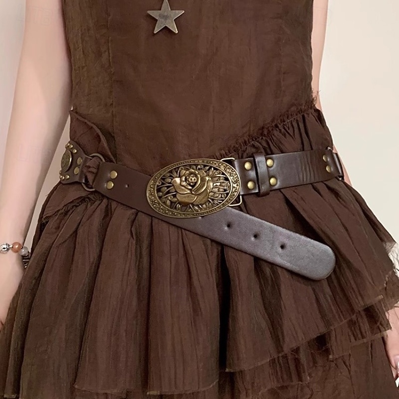 Women's Belt PU Coffee Waist Belt Street Weekend Floral2