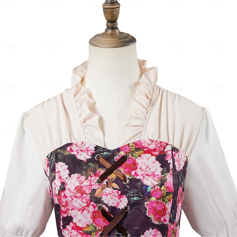 Retro Vintage Medieval Renaissance Dress Princess Outlander Floral Floral Fancy Dress Women's Fantasy Halloween Carnival Masquerade Event / Party Adults' Dress All Seasons3