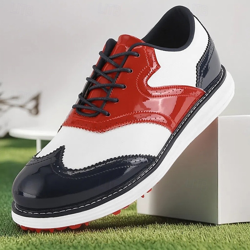Men's Red and Navy Golf Shoes – High-Performance Lace-Up Sneakers with Leather Detailing for Golf, Sports and Casual Wear2