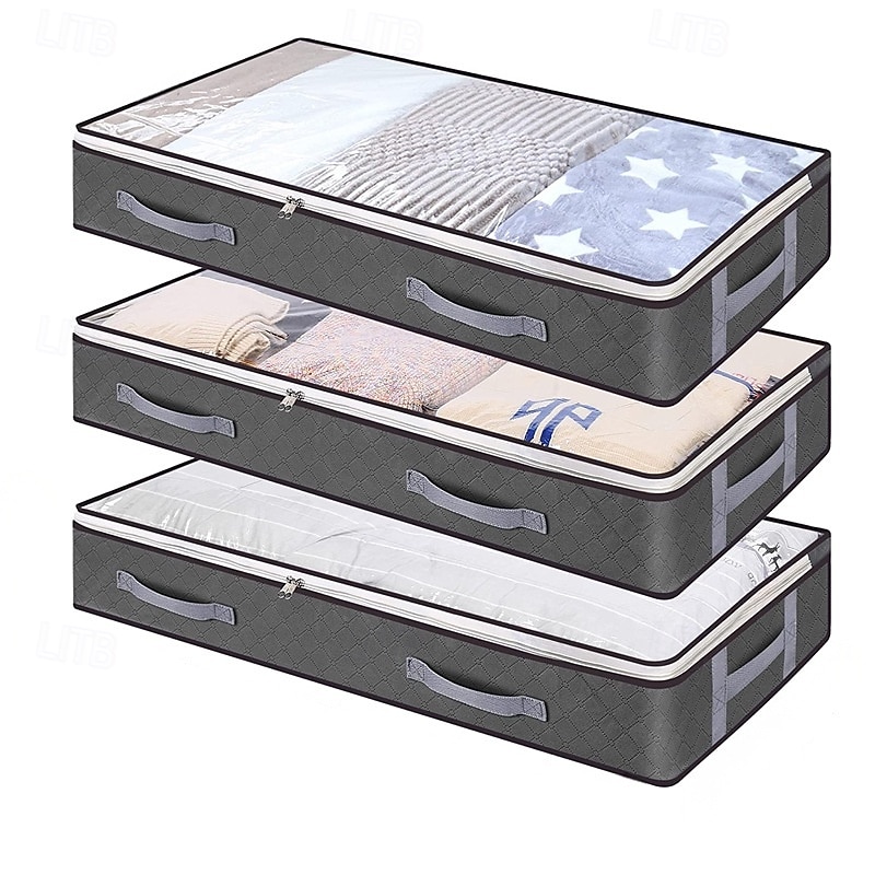 3 Pack Under Bed Storage Containers 75L, Closet Organizers and Storage Bins, Foldable Underbed Storage Bags for Blankets, Towels, Comforter, Sweaters, Pillows, Linen Sheets, Wrapping Pape