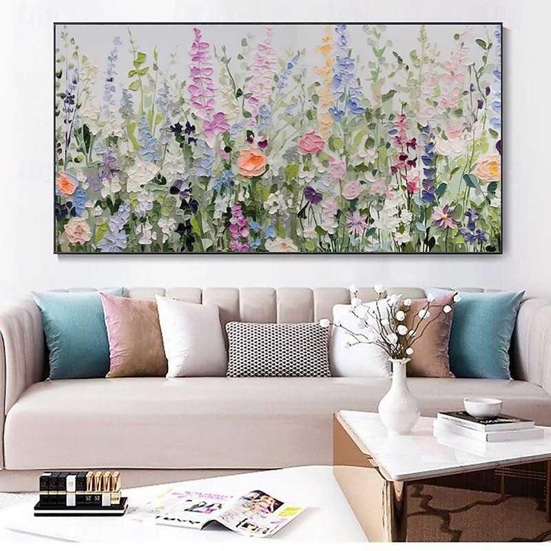 Handmade Oil Painting Canvas Wall Art Decoration Modern Abstract 3D Palette Knife Flowers for Living Room Bedroom Small Fresh Pastoral Style Home Decor Rolled Frameless Unstretched Painting