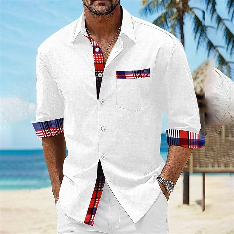 Men's Shirt Summer Shirt Casual Shirt Beach Shirt Button Up Shirt Black White Red Blue Gray Short Sleeve Printed Lapel Vacation Hawaiian Clothing Apparel Polyester Fashion Casual Comfortable