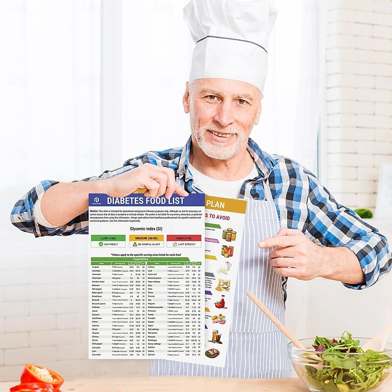 Set of 2 Diabetes Food List (1 Set - 2 Sheets), Laminated Meal Planner for Diabetics w/Serving Size, Food To Avoid, Calories, Glycemic Index, Pamphlet Healthy Grocery Nutrition List, Vitamin Chart4