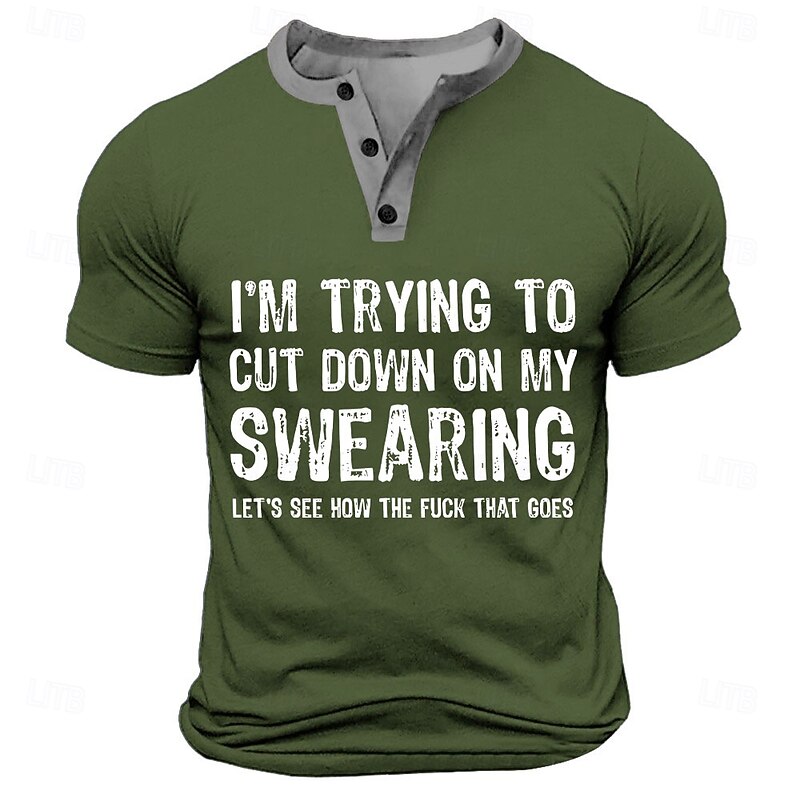 Men's Funny slogans T Shirt Henley Shirt Short Sleeve Designer Retro Vintage Street Casual Daily Summer Spring All Seasons Army Green Black Red Navy Blue Henley Collar Henley Henley T-Shirt