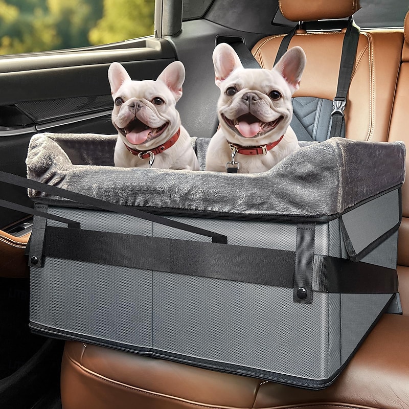 Portable Pet Booster Seat Dog Car Seat for Small Dogs with 2 Clip-On Safety Leashes and Adjustable Straps