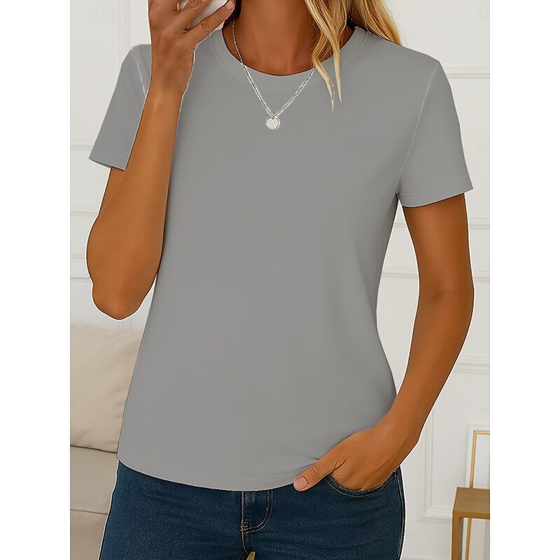 Women's T Shirt Solid Color Vintage Stylish Basic Short Sleeve Crew Neck Round Neck Regular Tops Daily Print White Light Green Gray Light Blue Summer Spring4