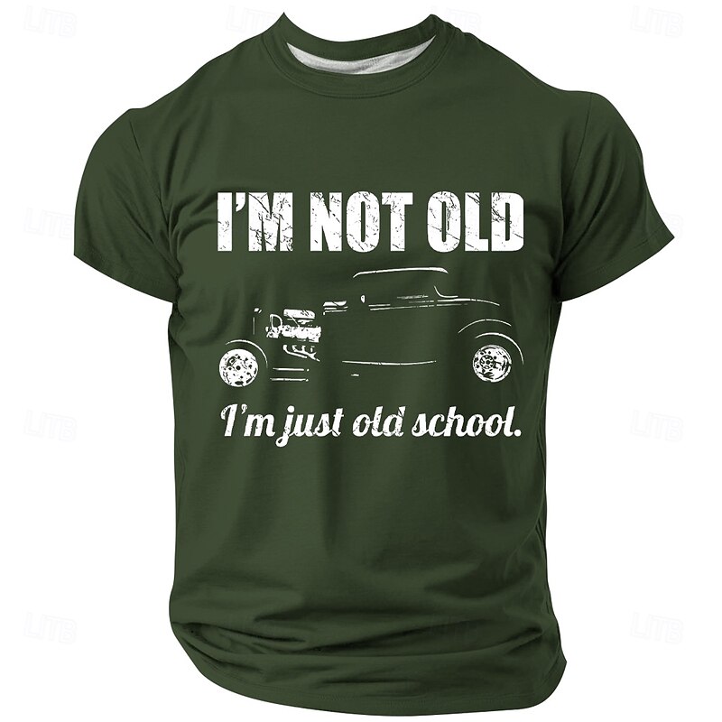 Men's Old School Hot Rod T-Shirt "I'm Not Old I'm Just Old School" Funny Vintage Car Graphic Tee for Dads & Grandpas3