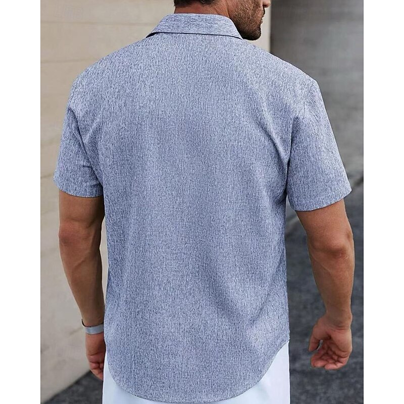 Men's Shirt Summer Shirt Casual Shirt Beach Shirt Button Up Shirt Blue Green Deep Blue khaki Beige Short Sleeve Plain Lapel Vacation Hawaiian Clothing Apparel Polyester Fashion Casual Comfortable2