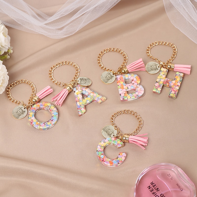 Personalized Initial Photo Charm Tag for Cups, Custom Letter and Picture Keychain, Gift for Family Friends Lovers, Birthday Anniversary Practical Mug ID2