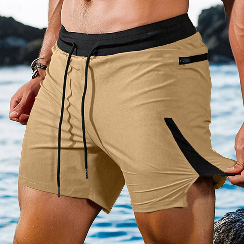 Men's Board Shorts Shorts Summer Shorts Beach Shorts Drawstring with Mesh lining Elastic Waist Solid Color Quick Dry Short Casual Daily Holiday Vacation Hawaiian Black Army Green Micro-elastic4