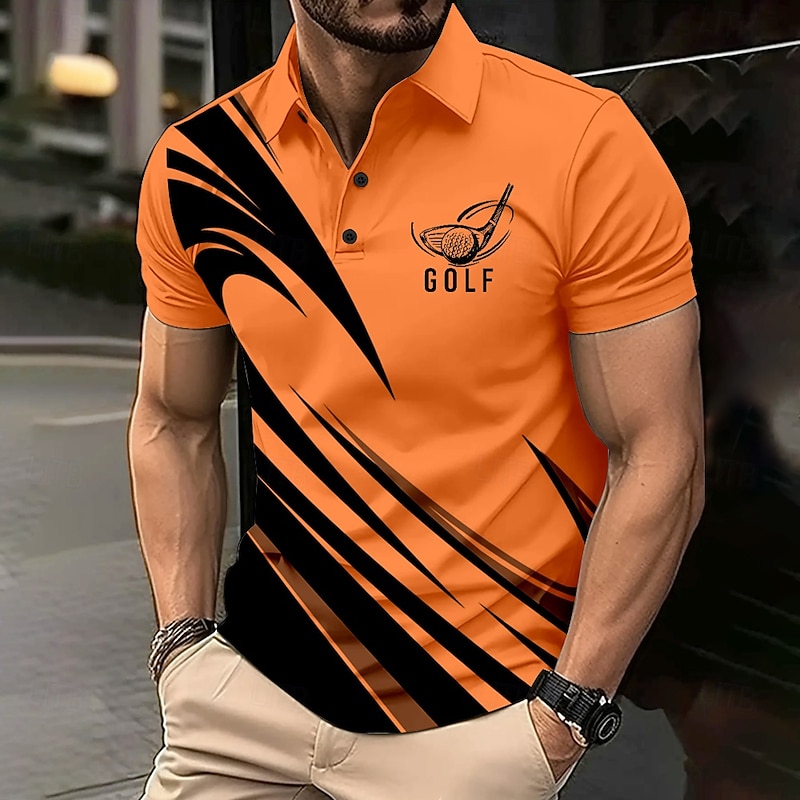 Men's Golf Sports Polo Shirts Short Sleeve Polo Shirts Collared Shirts Casual School Sports Daily Wear 3D Print Summer White Blue Orange3