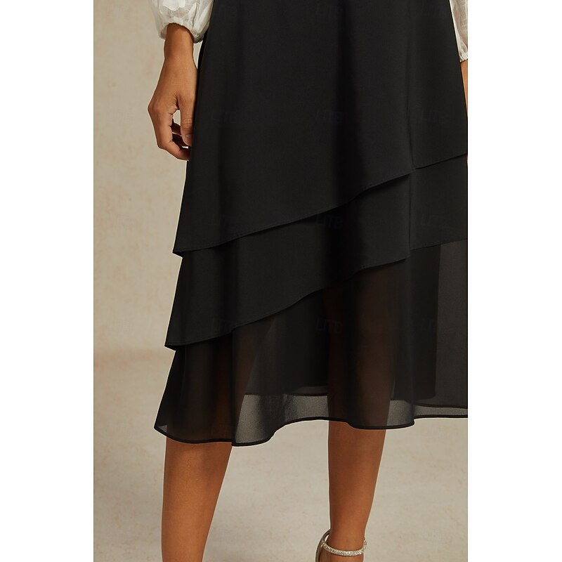 Women's A Line Elegant Midi High Waist Skirts Plain Irregular Hem Chiffon Inelastic Causal Daily Satin black Black Summer Chiffon2