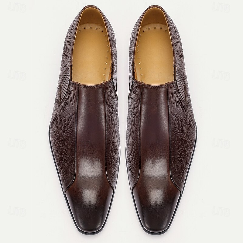 Men's Dark Brown Crocodile Pattern Leather Loafers with Elastic  Kentucky Derby Shoes for Business Casual4