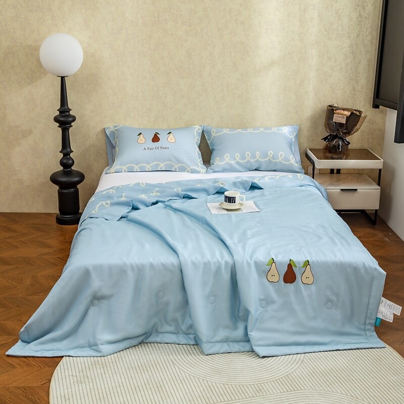 Cooling Quilt Comforter Breathable Tencel Lyocell Fiber Quilt Queen Cooling Blanket Printing for Hot Sleeper Lightweight Duvet for Summer Green Pink