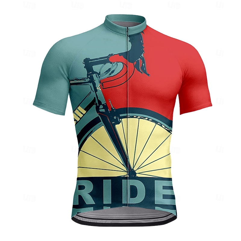 Men's Cycling Jersey Graphic Geometric Letter & Number Short Sleeve Bike Tee Tshirt Jersey Top with 3 Rear Pockets UV Resistant Quick Dry Front Zipper Reflective Strips Sports Black Pink Red Clothing