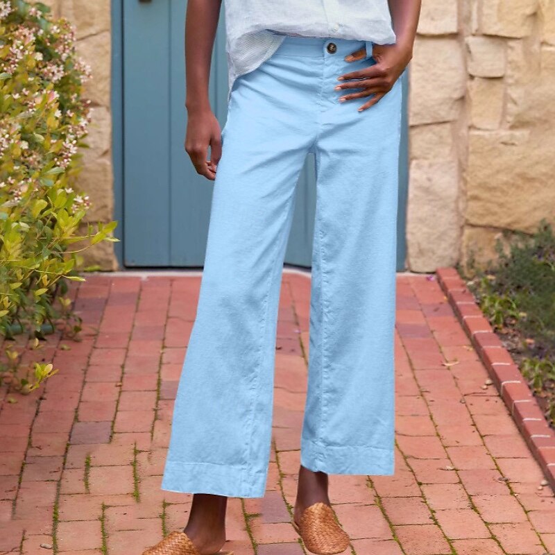 Women's Cotton Linen Pants Slacks Fashion Streetwear Full Length Natural Plain Pocket Elastic Waist Comfy Outdoor Comfortable Street Going out Magenta Apricot Light Sky Blue Black Summer Regular Fit - Main Image