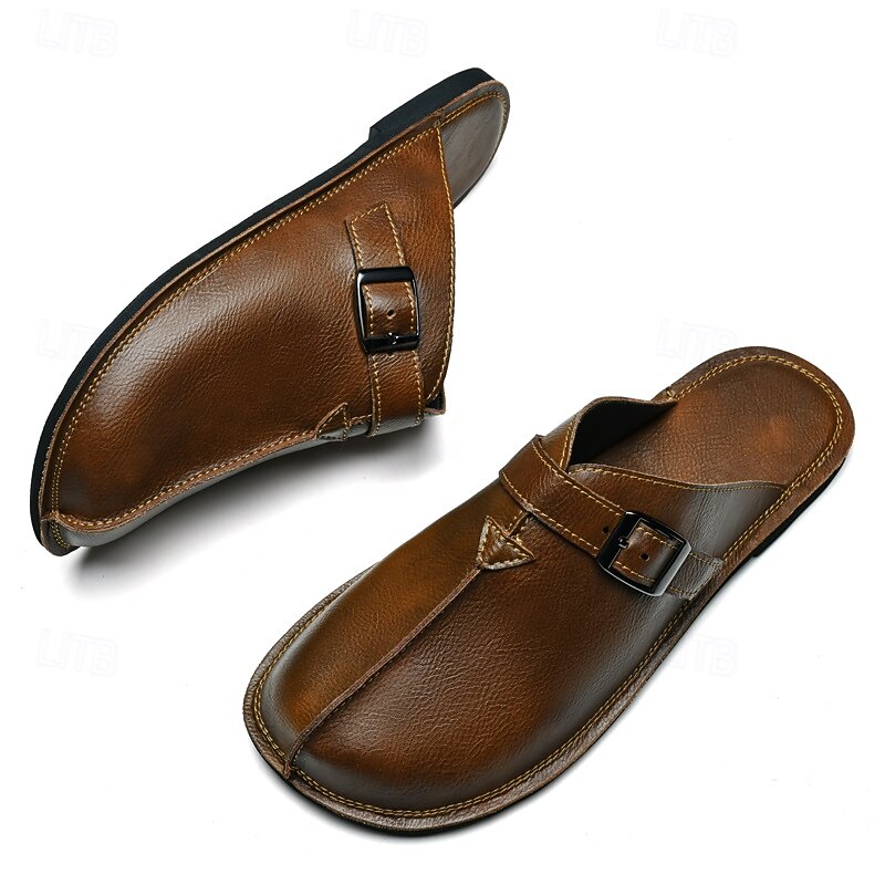 Men's Brown Closed-Toe Slide Faux Leather Sandals – Comfortable Slip-On Sandals for Relaxed Outdoor Activities4