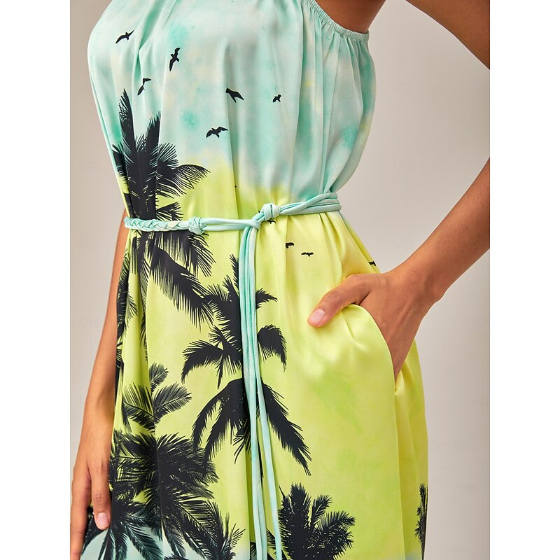 Beach Vibes Asymmetrical Maxi Dress with Coconut Palm Print4
