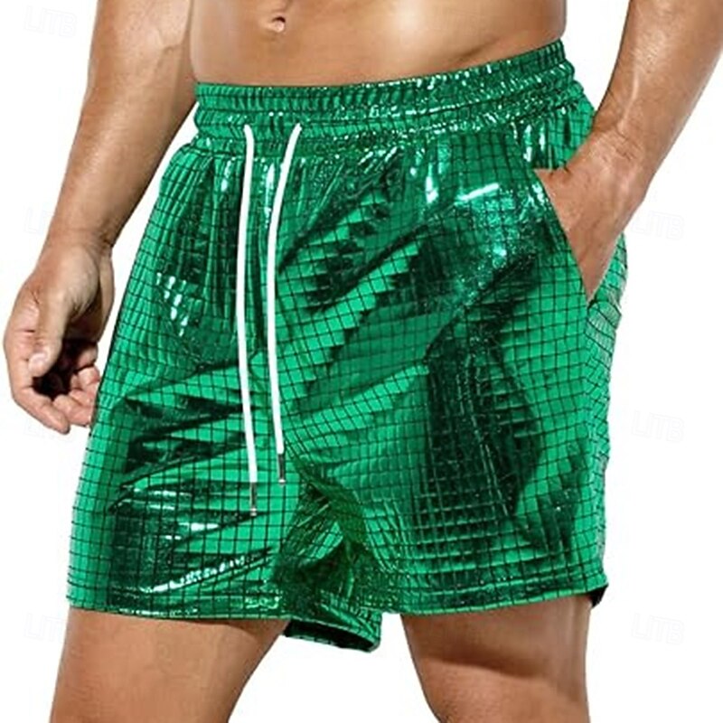 Retro Vintage 1980s Shorts Disco Drawstring Shiny Latex Patent Metallic Fancy Dress Men's Halloween Carnival Pride Parade Pride Month Adults' Pants Summer