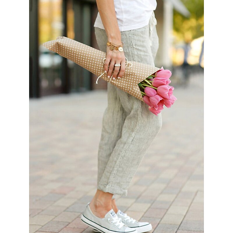 Women's Chinos Fashion Basic Full Length Medium Waist Plain Pocket Drawstring Comfort Outdoor Micro-elastic Vacation Street Daily Black Dark Navy Sky Blue Orange Summer Spring Regular Fit3