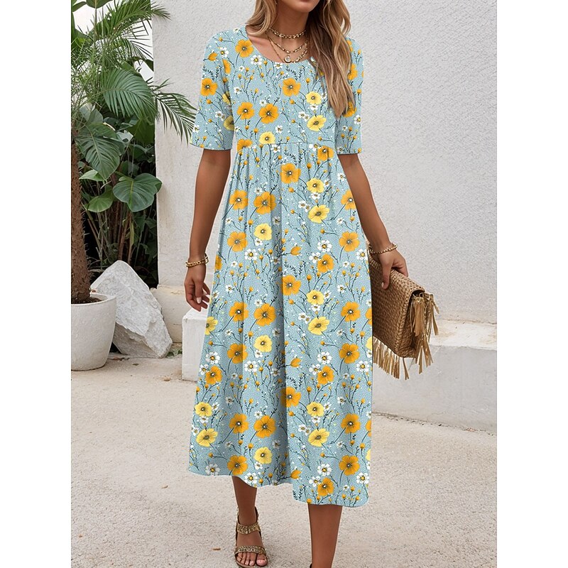Women's Mini Dress T Shirt Dress Tee Dress A Line Dress Summer Dress Vacation Casual Daily Regular Fit Floral Graphic Short Sleeve Crew Neck Blue Purple Green Summer3