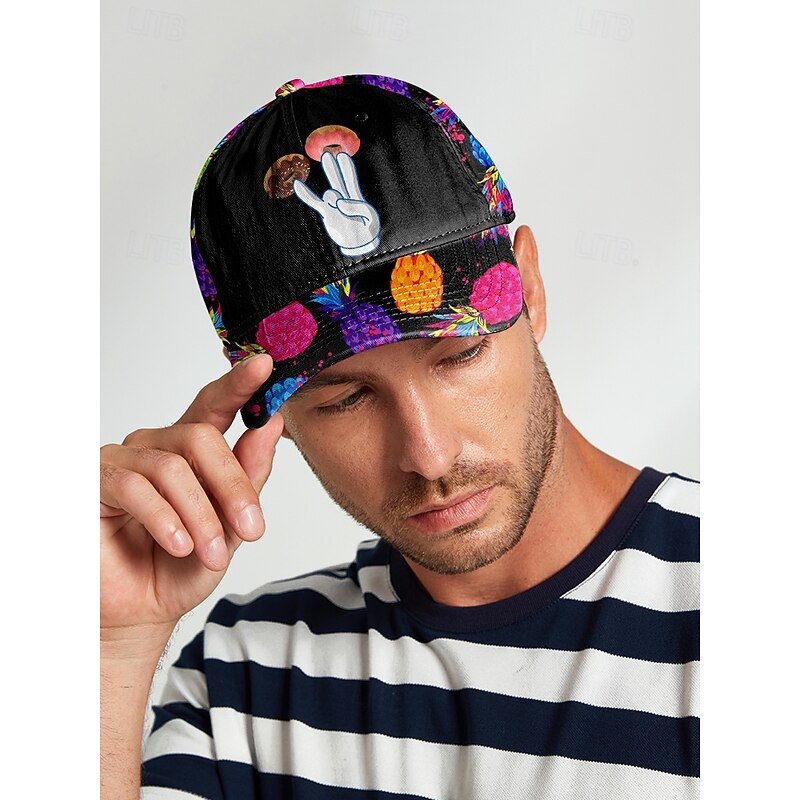 Men's Colorful Pineapple and Donut Graphic Baseball Cap - Casual, Trendy Design, Adjustable Fit, Perfect for Summer and Outdoor Activities