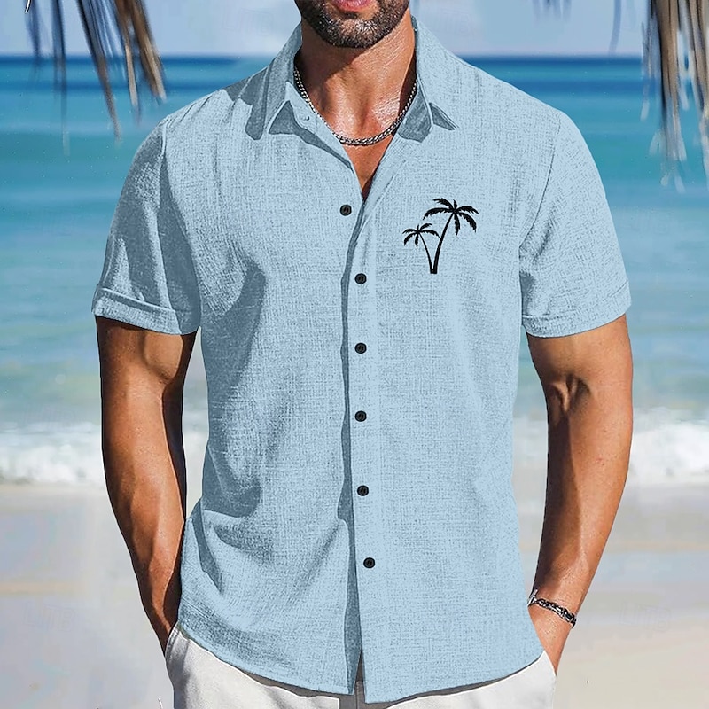 Men's Palm Tree Casual Shirt Summer Hawaiian Shirt Aloha Shirt Short Sleeve Hawaiian Resort Vacation Causal Casual Summer Spring Turndown Button Up Pink Blue Green Gray4