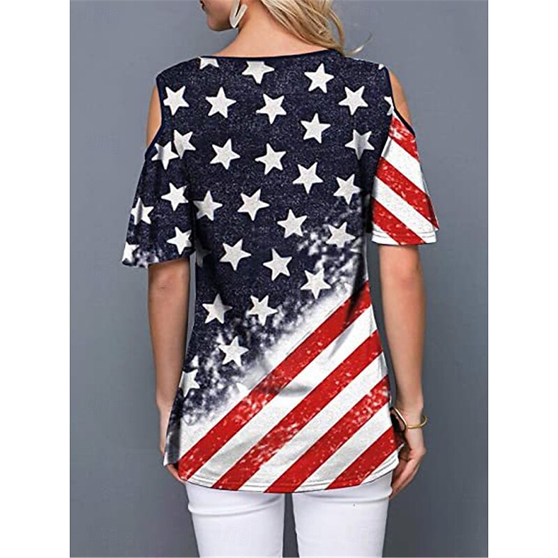 Women's Patriotic  T Shirt American Flag Modern Casual Red White And Blue Short Sleeve Crew Neck Regular Tops Daily Weekend Print Wine Red Royal Blue Blue Summer Spring3