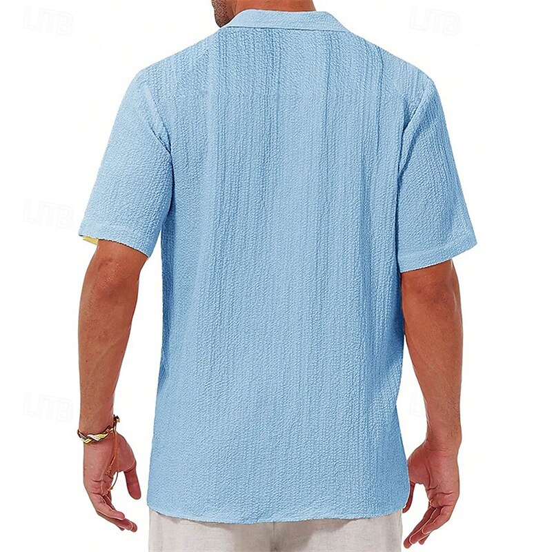 Men's Shirt Summer Shirt Casual Shirt Beach Shirt Button Up Shirt Black White Sky Blue khaki Gray Short Sleeve Plain Lapel Vacation Hawaiian Clothing Apparel Polyester Fashion Casual Comfortable2