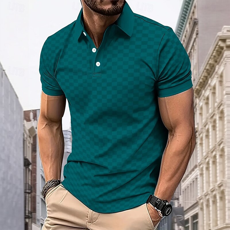 Men's Plaid Polo Short Sleeve Polo Shirts Collared Shirts Business Casual School Outdoor Daily Wear 3D Print Summer Blue Dark Green Purple4