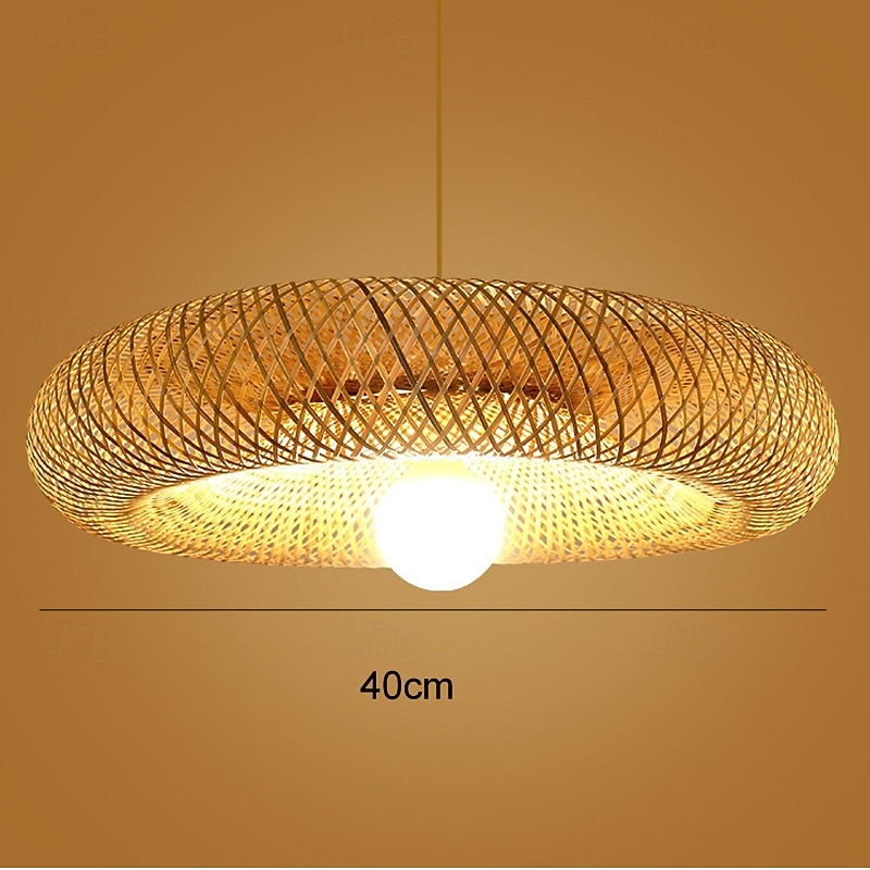Bamboo Chandelier Retro Rattan 40cm E26/E27 Chandelier Ceiling Lighting is Applicable to Living Room Bedroom Restaurant Cafe Bar Restaurant Club 110-2404