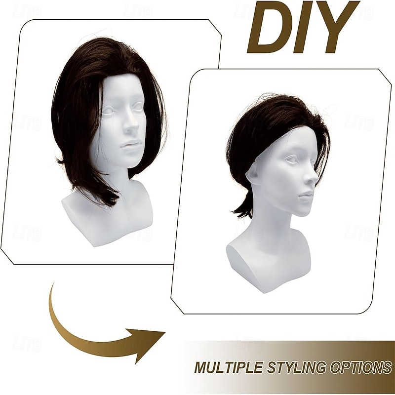 Brown Wig Men Short Mens Wig Fancy Dress Wigs Can Tie into Ponytail Punk Rock 80s 90s men's Costume Wigs for Party Cosplay Halloween Carniva Cosplay3