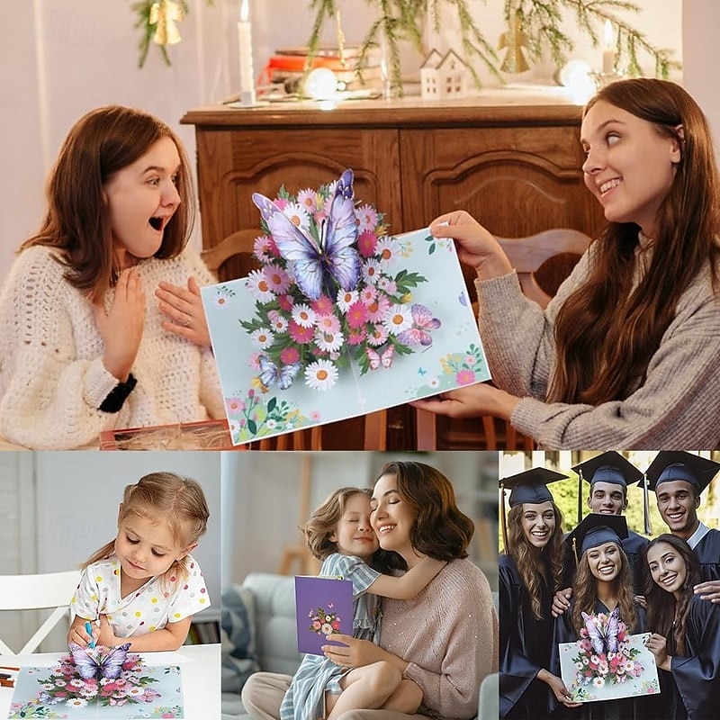 Vibrant 3D Butterfly & Daisy Pop-Up Greeting Card Best Gift for Mom, Mother's Day Flower Bouquet Card, Teacher Appreciation, Birthday, Thank You Greeting2