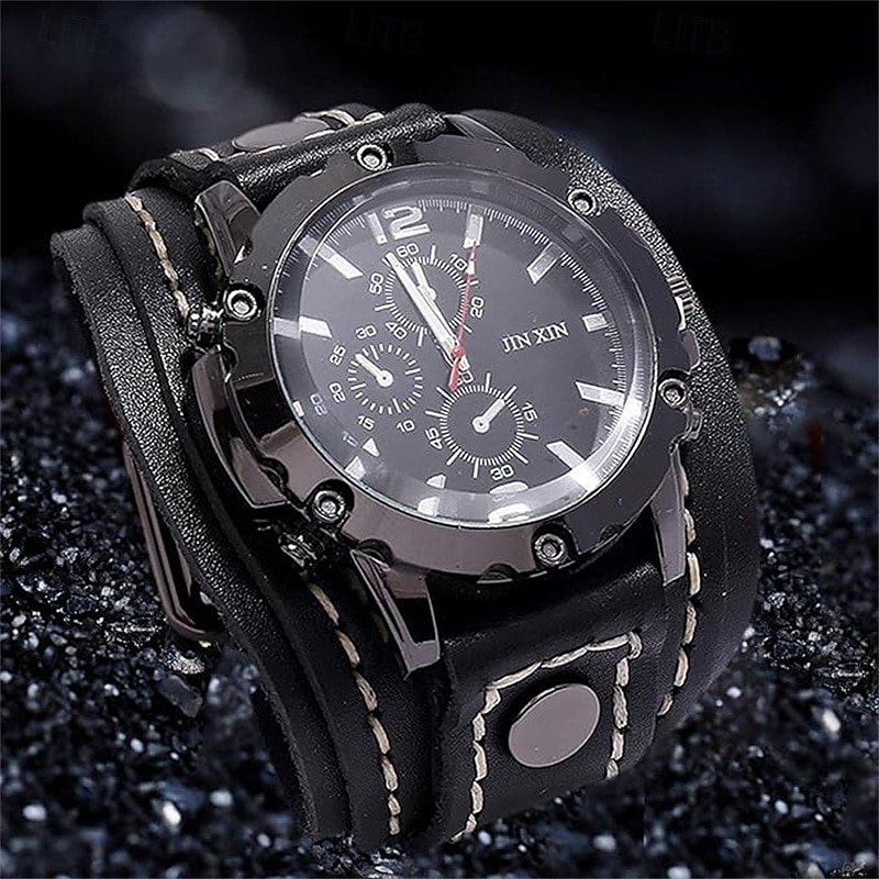 Men Quartz Watch Casual Date Genuine Leather Watch