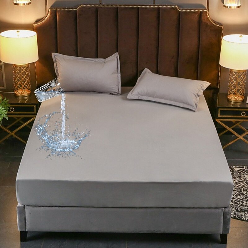 Queen Full King Protective Bed Cover Waterproof Mattress Protector Fitted Waterproof Sheet Bed Protector Mattress Cover Soft Bed Padded Sheet Urine-Proof Fitted Sheet for Home Hotel