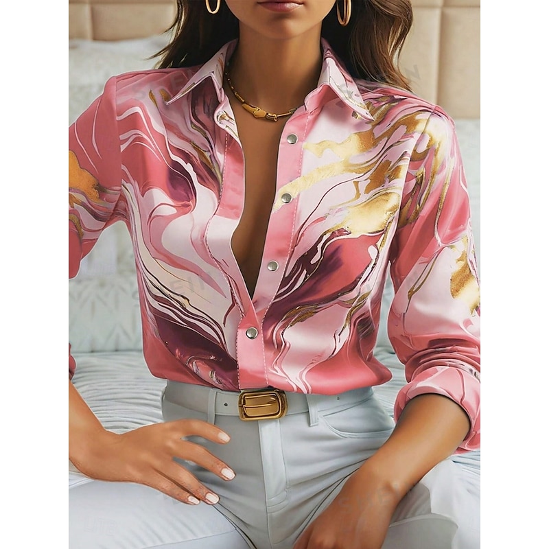 Women's Shirt Button Down Blouse Graphic Color Gradient Stylish Casual Long Sleeve Shirt Button Down Blouse Collar Regular Tops Daily Buttons Print Pink Blue Purple Summer Spring