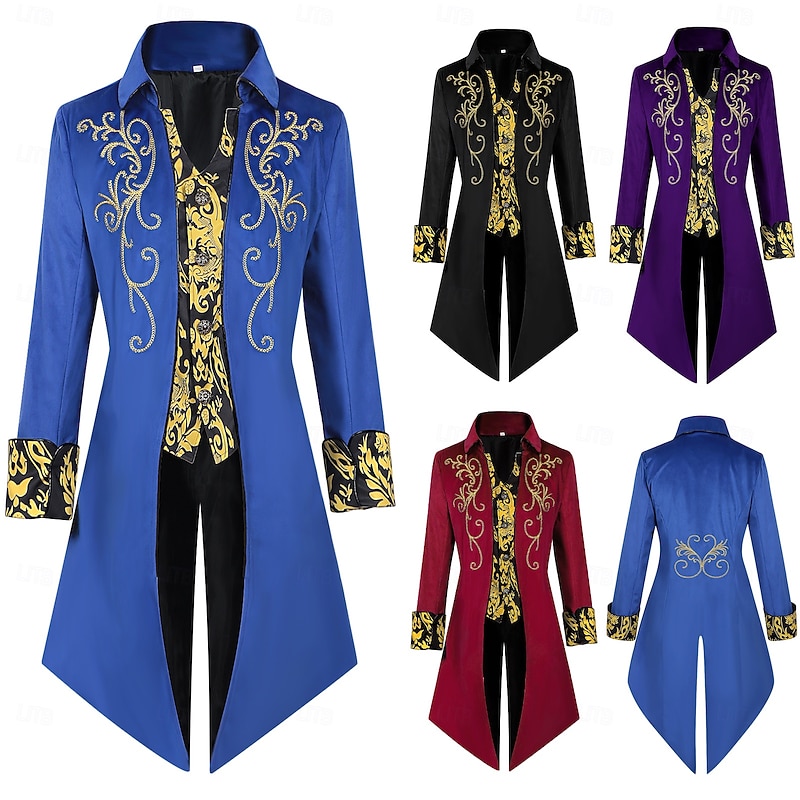 Retro Vintage Punk & Gothic Medieval Coat Tuxedo Tailcoat Fancy Dress Men's Royal Halloween Carnival Party LARP Ren Faire Adults' Coat All Seasons