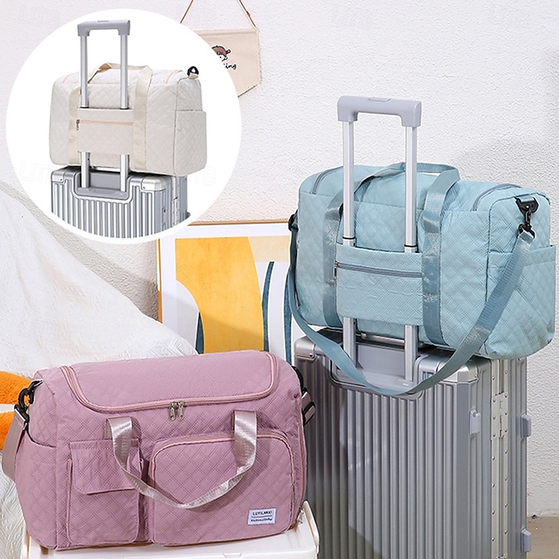 Weekender Bag Travel Duffel Bag with Shoe Compartment, Large Capacity Oxford Cloth Tote with Zipper, Quilted Carry On Shoulder Bag for Clothes Storage, Overnight Gym Luggage for Women Men