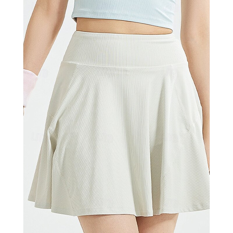 Women's Solid Colored Tennis Skirts Tennis Skirts with Shorts Pleated Side Pockets Stretchable Tennis Golf Pickleball Bottoms Black Ivory Light Green Spandex Tennis Clothing4