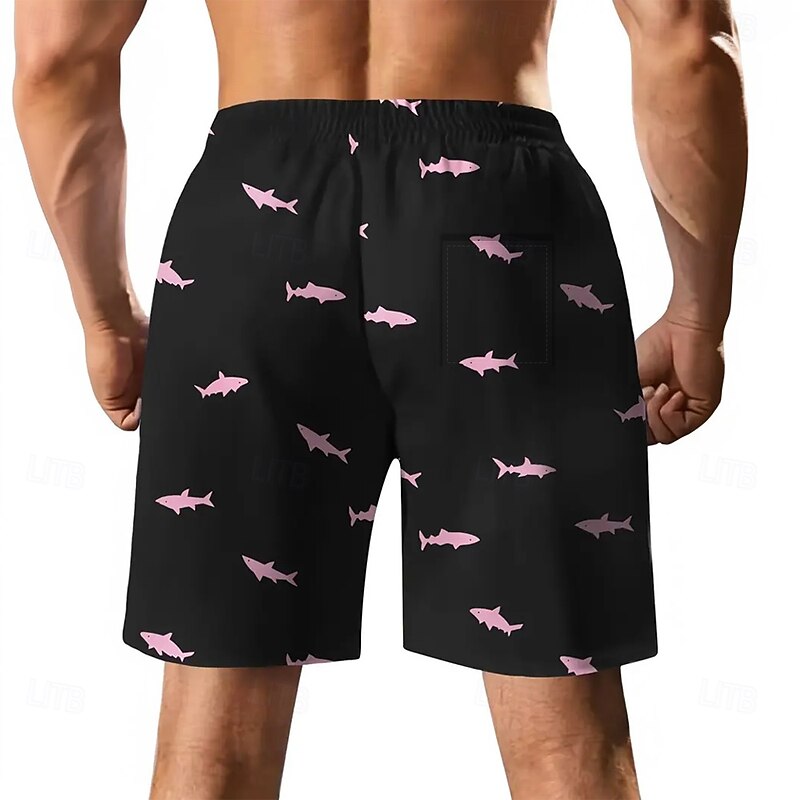 Men's Shark Sea Creatures Lined Shorts 2 in 1 Board Shorts Swim Shorts Mid Waist Hawaiian Vacation Holiday Beach Wear Side Pockets With Compression Liner Elastic Drawstring Waist Designer Clothing2
