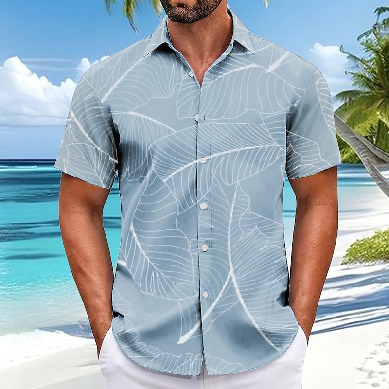 Men's Palm Leaf Tropical Plants Shirt Summer Hawaiian Shirt Button Up Shirt Short Sleeve Hawaiian Resort Vacation Holiday Beach Wear Summer Spring Turndown 3D Print Collared Shirts Pink Blue Green3
